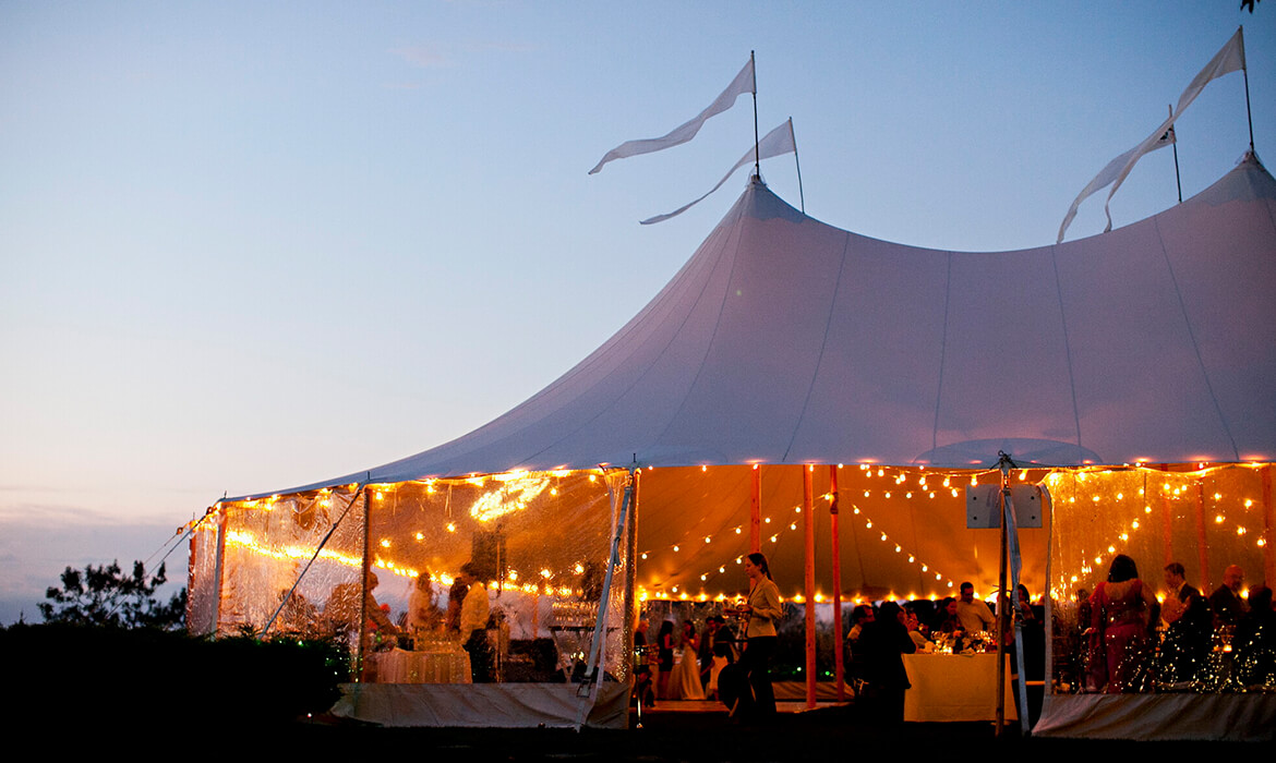 Sailcloth Wedding Tent Rental at Dusk