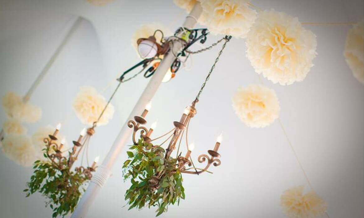 Close up of Chandeliers at Wedding